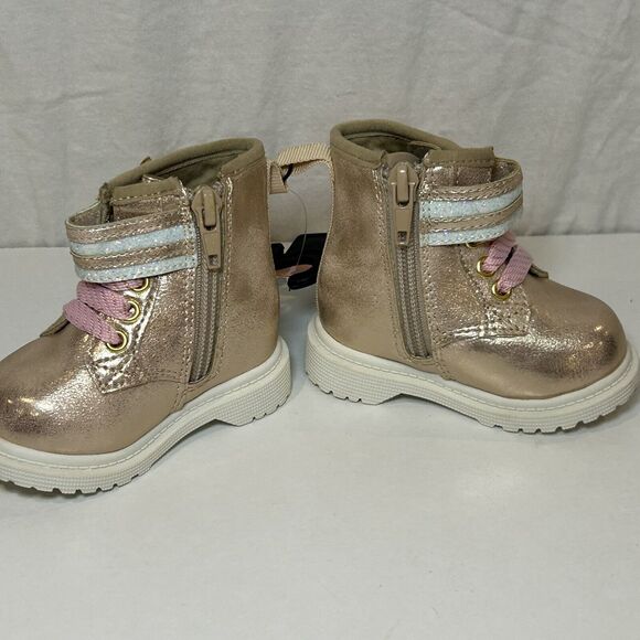 Wonder Nation Baby Girl Star Combat Boots Pink Sparkle Toddler Size 2 NWT - Picture 3 of 7